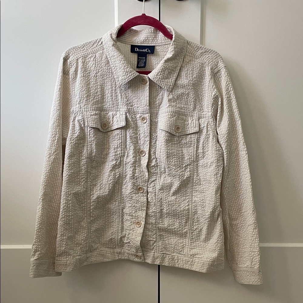 Denim&Co Cream Textured Utility Jacket
